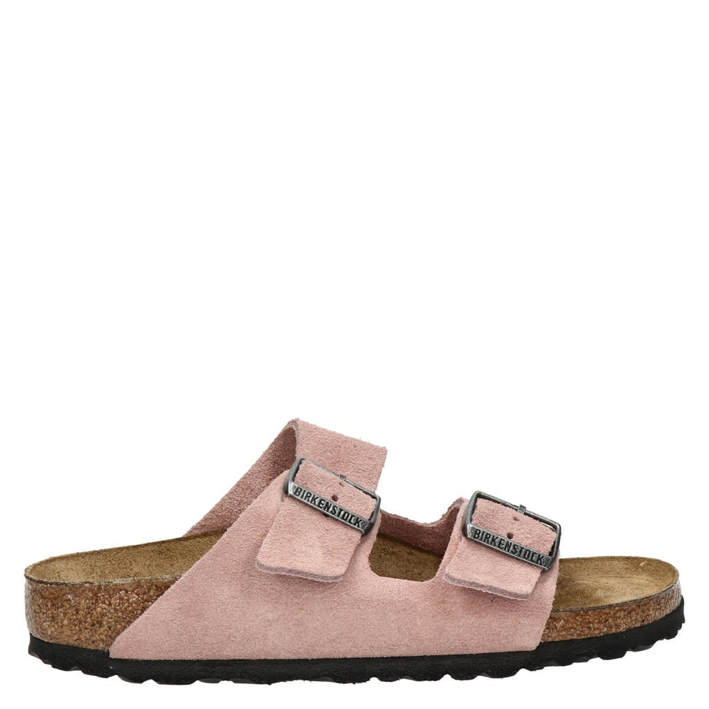Roze dames Birkenstock Arizona suède slippers met gesp