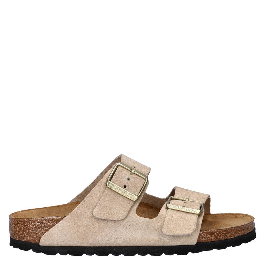 Beige dames Birkenstock Arizona suède slippers met gesp