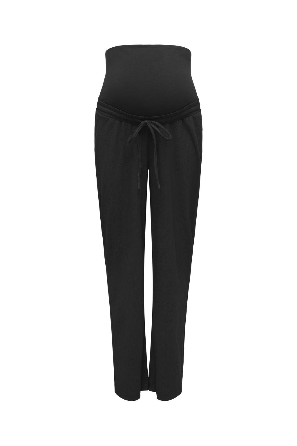 Zwarte dames ONLY MATERNITY straight high waist zwangerschaps casual broek van polyester met elastische tailleband met koord en effen