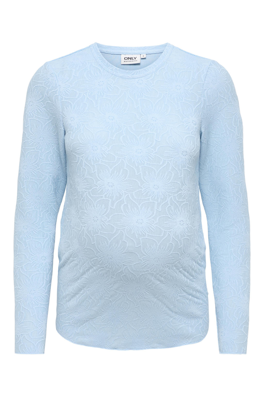 Lichtblauwe dames ONLY MATERNITY zwangerschaps longsleeve van polyester met effen, lange mouwen, ronde hals en textuur