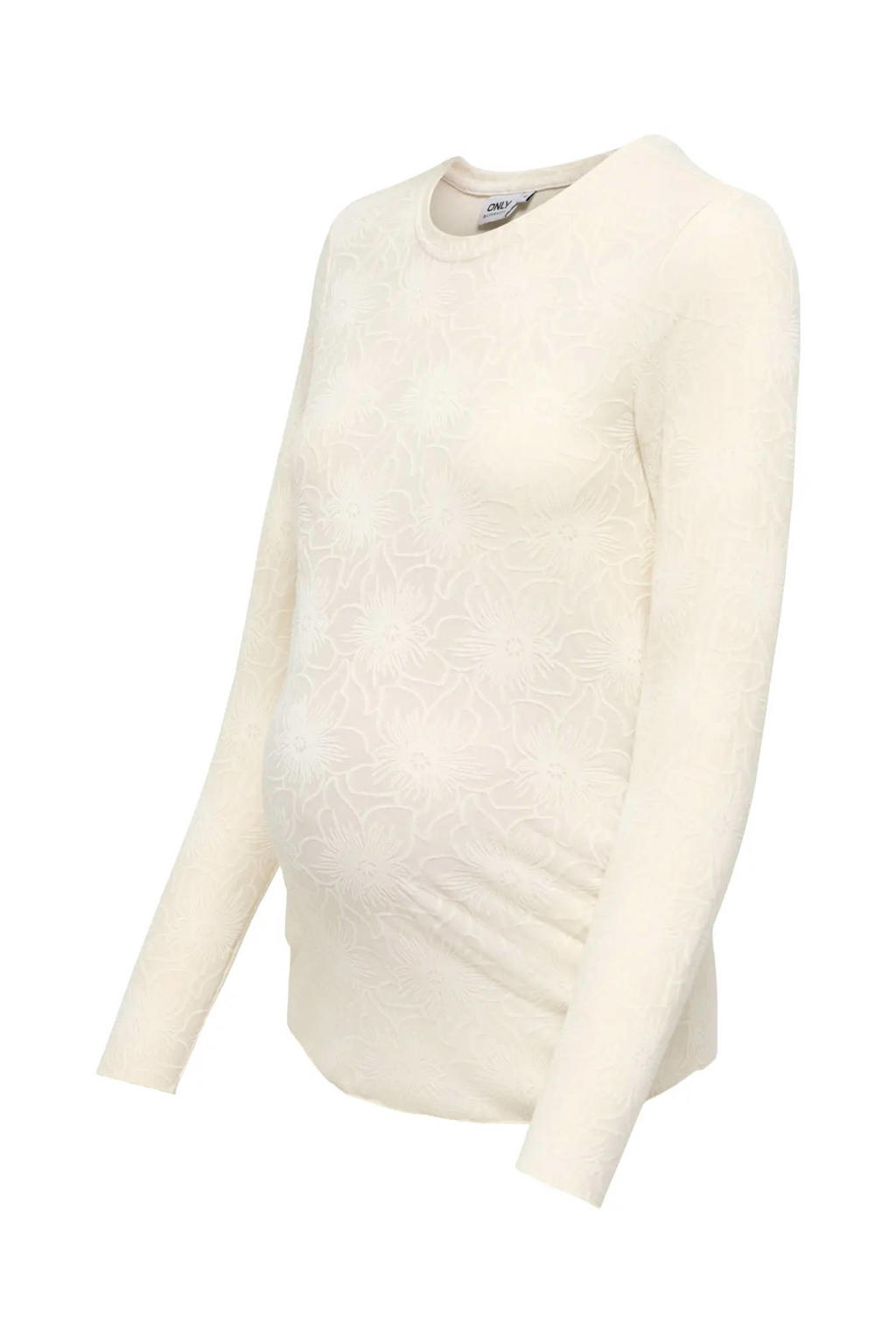 Ecru dames ONLY MATERNITY zwangerschaps longsleeve van polyester met effen, lange mouwen, ronde hals en textuur