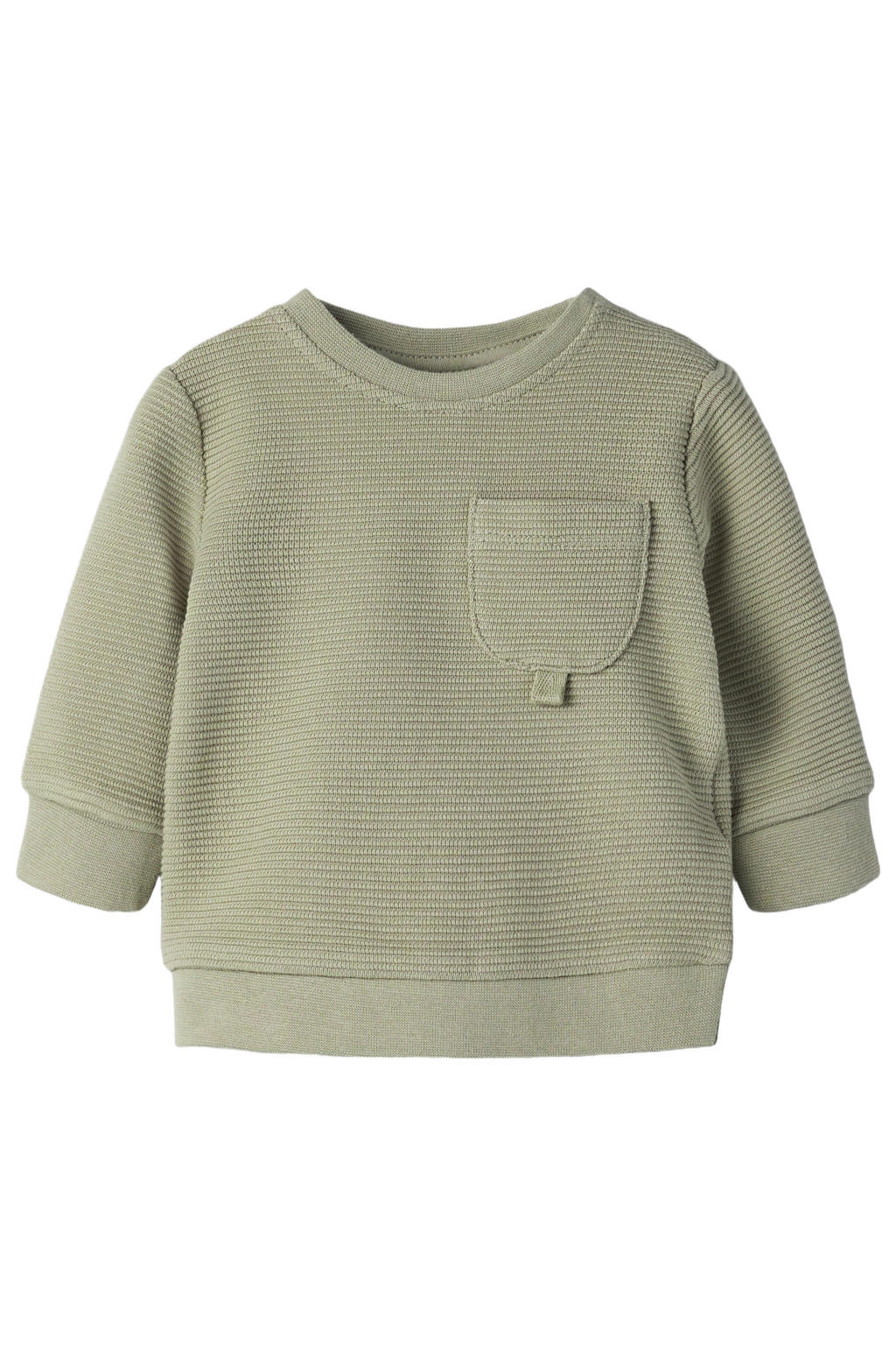Kakikleurige jongens NAME IT BABY sweater van stretchkatoen met effen, lange mouwen, ronde hals, knoopsluiting en textuur