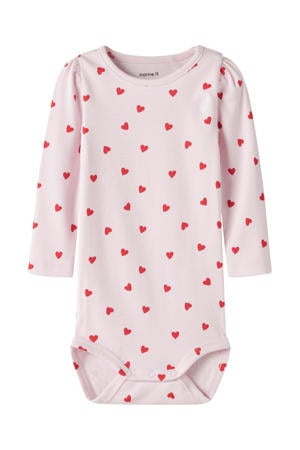 romper met hartjesprint roze/rood