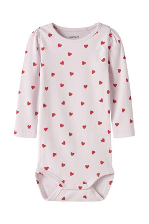 romper met hartjesprint roze/rood