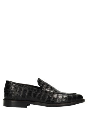 leren loafers met croco print zwart