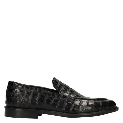 Black Label leren loafers met croco print zwart afbeelding