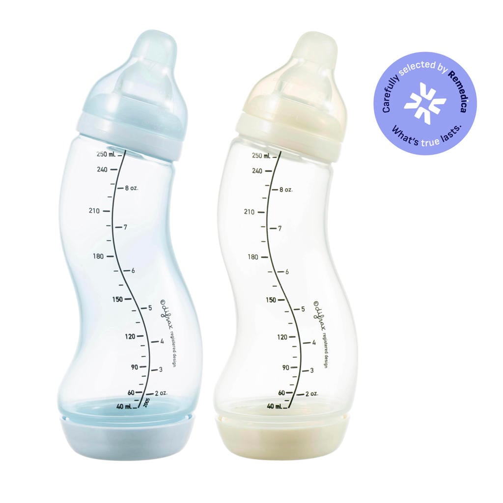 Difrax Natural S-Babyfles - 250 ml - IJsblauw/Crème - 2 Stuks - Anti Colic