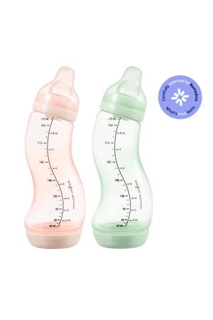 Natural S-Babyfles - 250 ml - Roze/Lichtgroen - 2 Stuks - Anti Colic