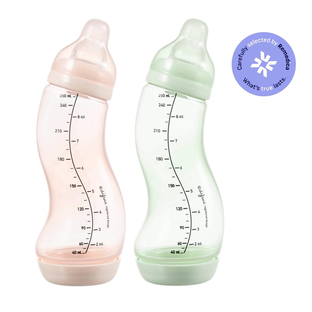Difrax Natural S-Babyfles - 250 ml - Roze/Lichtgroen - 2 Stuks - Anti Colic