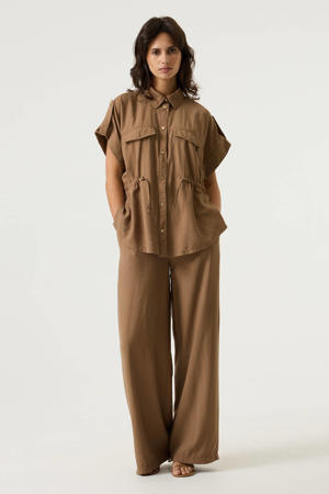 wide leg regular waist broek taupe