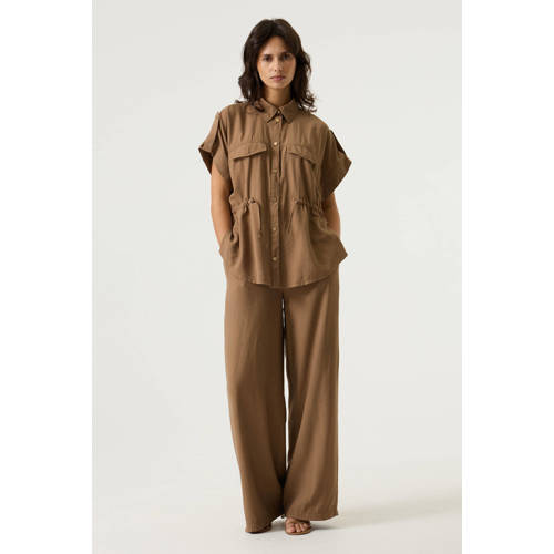 Garcia wide leg regular waist broek taupe afbeelding