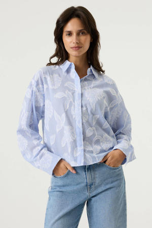 gestreepte gebloemde blouse blauw