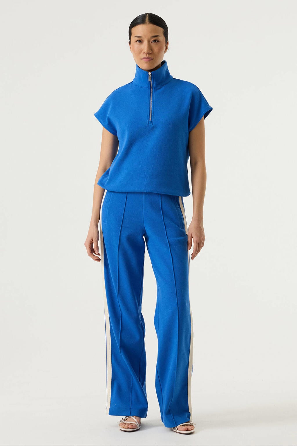 Blauwe dames Garcia top van polyester met effen en polo kraag