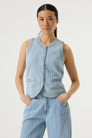 gestreepte mouwloze top met krijtstreep blauw