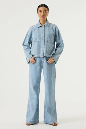gestreepte wide leg jeans light blue denim