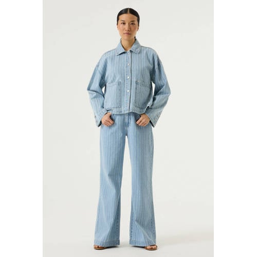 Garcia gestreepte wide leg jeans light blue denim afbeelding