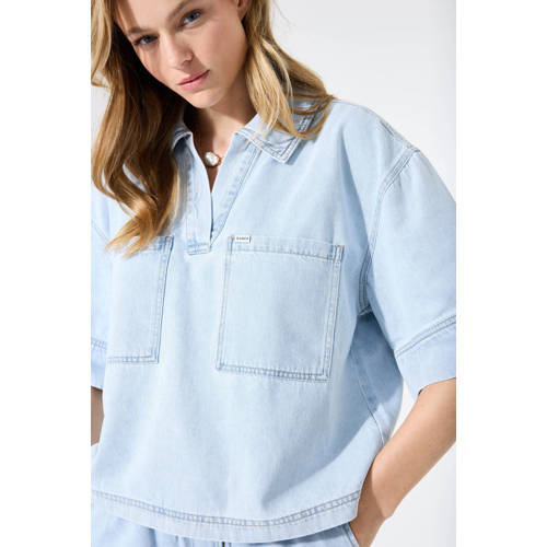 Garcia cropped top light blue denim afbeelding
