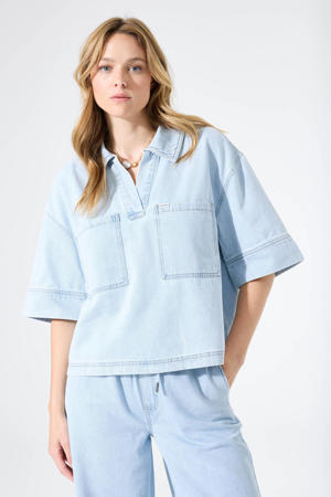 cropped top light blue denim