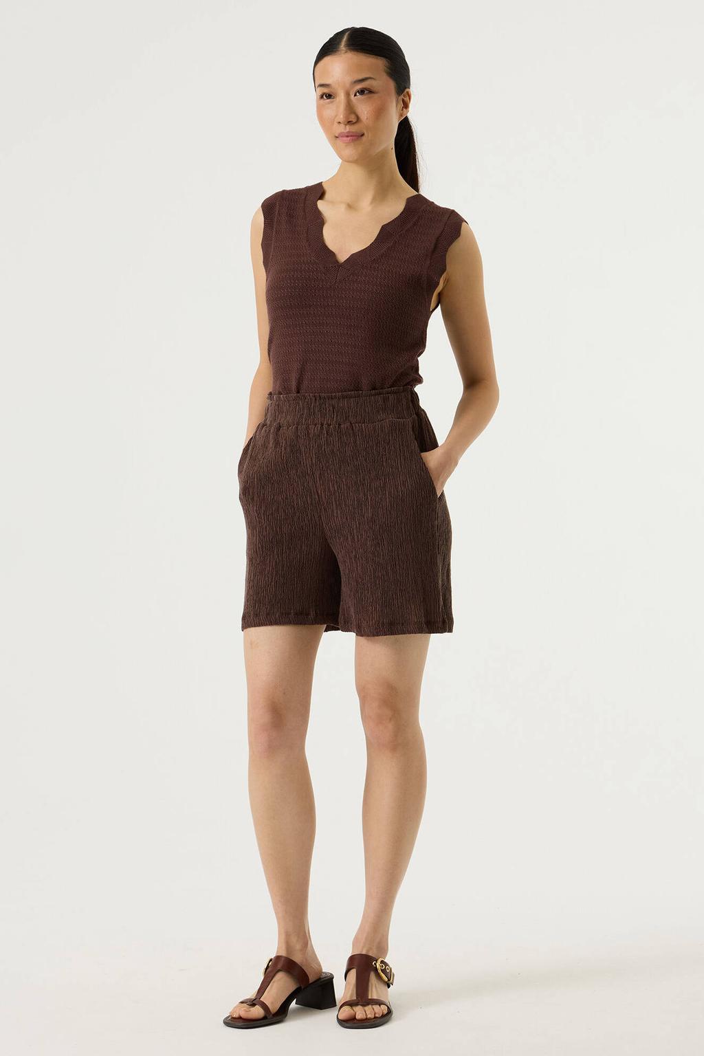 Donkerblauwe dames Garcia regular waist casual short van lyocell met elastische tailleband en effen