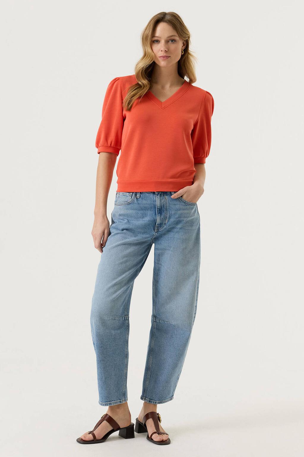 Oranje dames Garcia sweater van modal met effen, half lange mouwen en V-hals