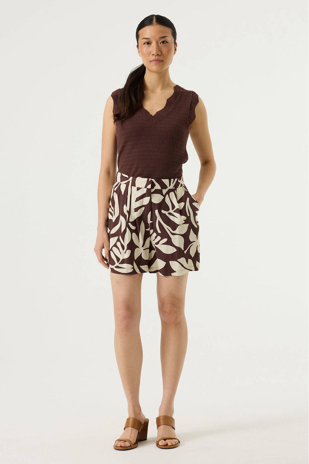 Donkerblauwe dames Garcia straight high waist gebloemde casual short van viscose met rits- en haaksluiting