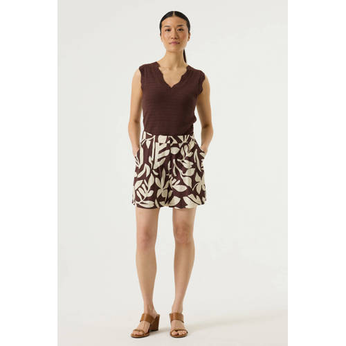 Garcia straight high waist gebloemde casual short donkerbruin afbeelding