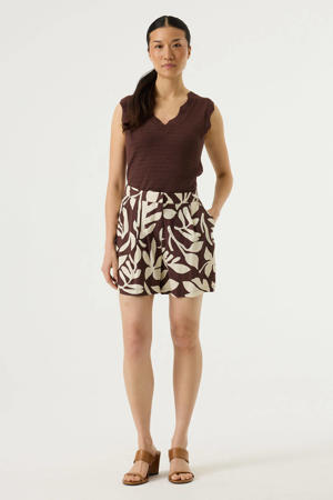 straight high waist gebloemde casual short donkerbruin