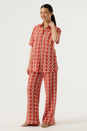 wide leg high waist geruite broek oranje gehaakt