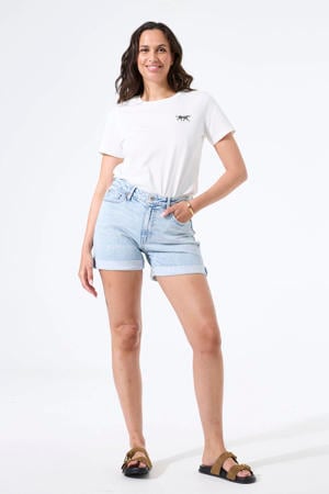 mom high waist denim short light blue denim