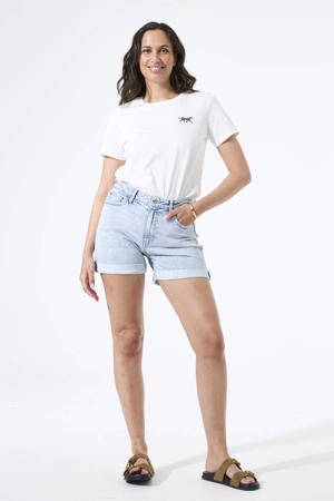 mom high waist denim short light blue denim