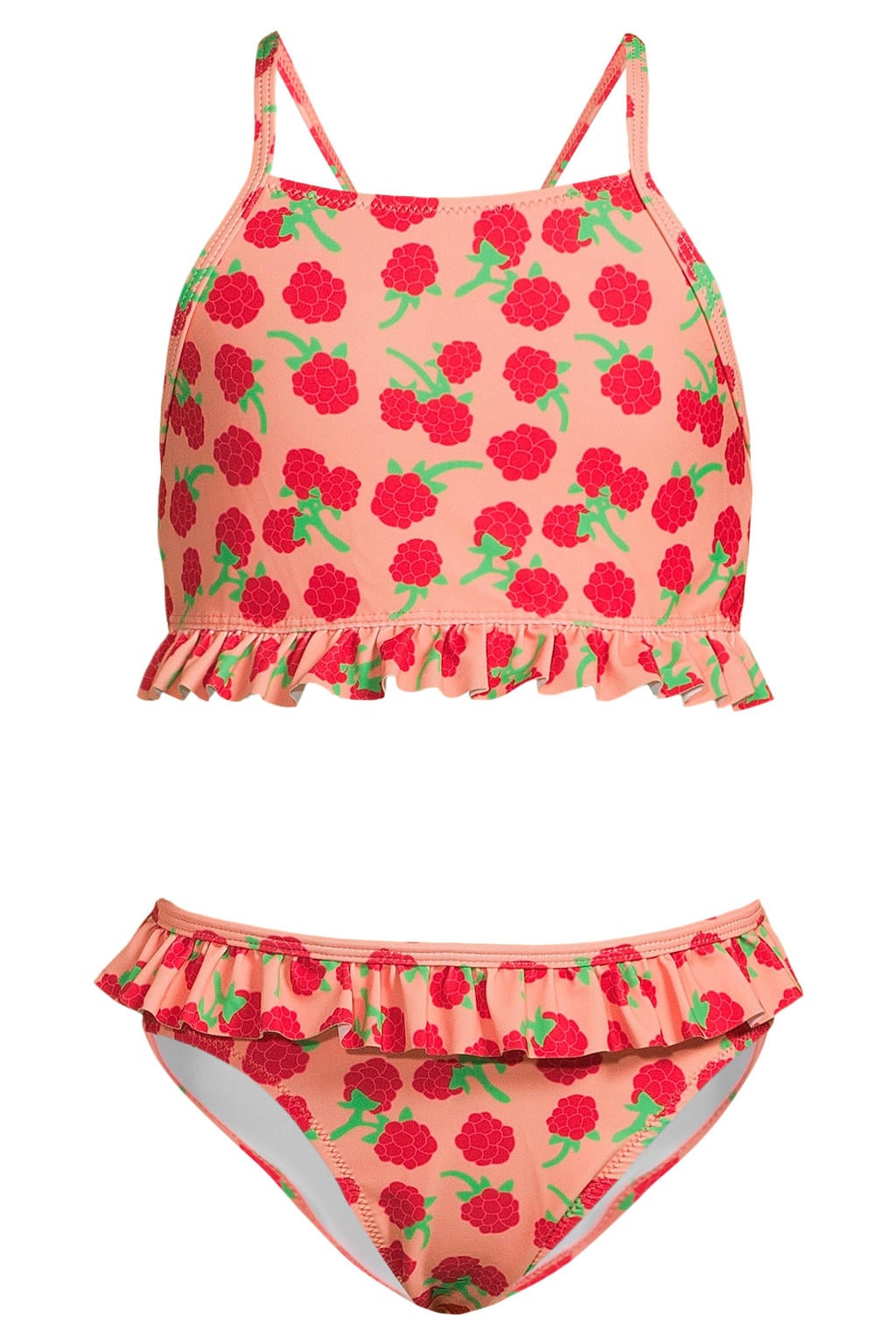 Orange Stars crop bikini met ruches oranje/fuchsia