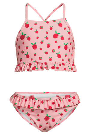 crop bikini met ruches roze/rood