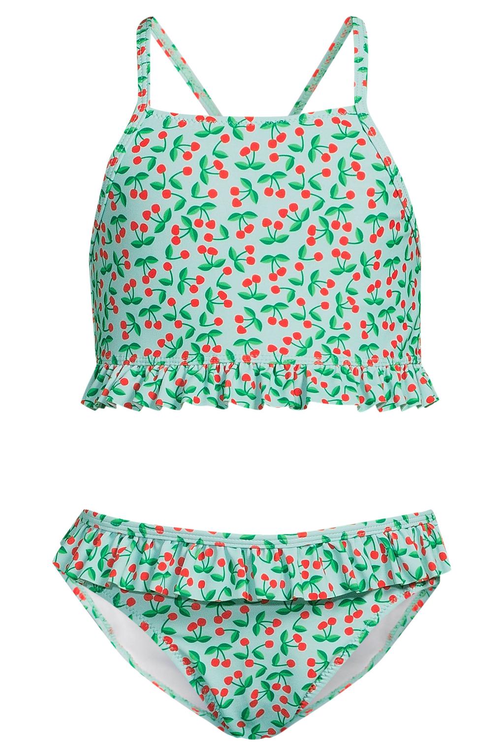 Orange Stars crop bikini met ruches mintgroen/rood
