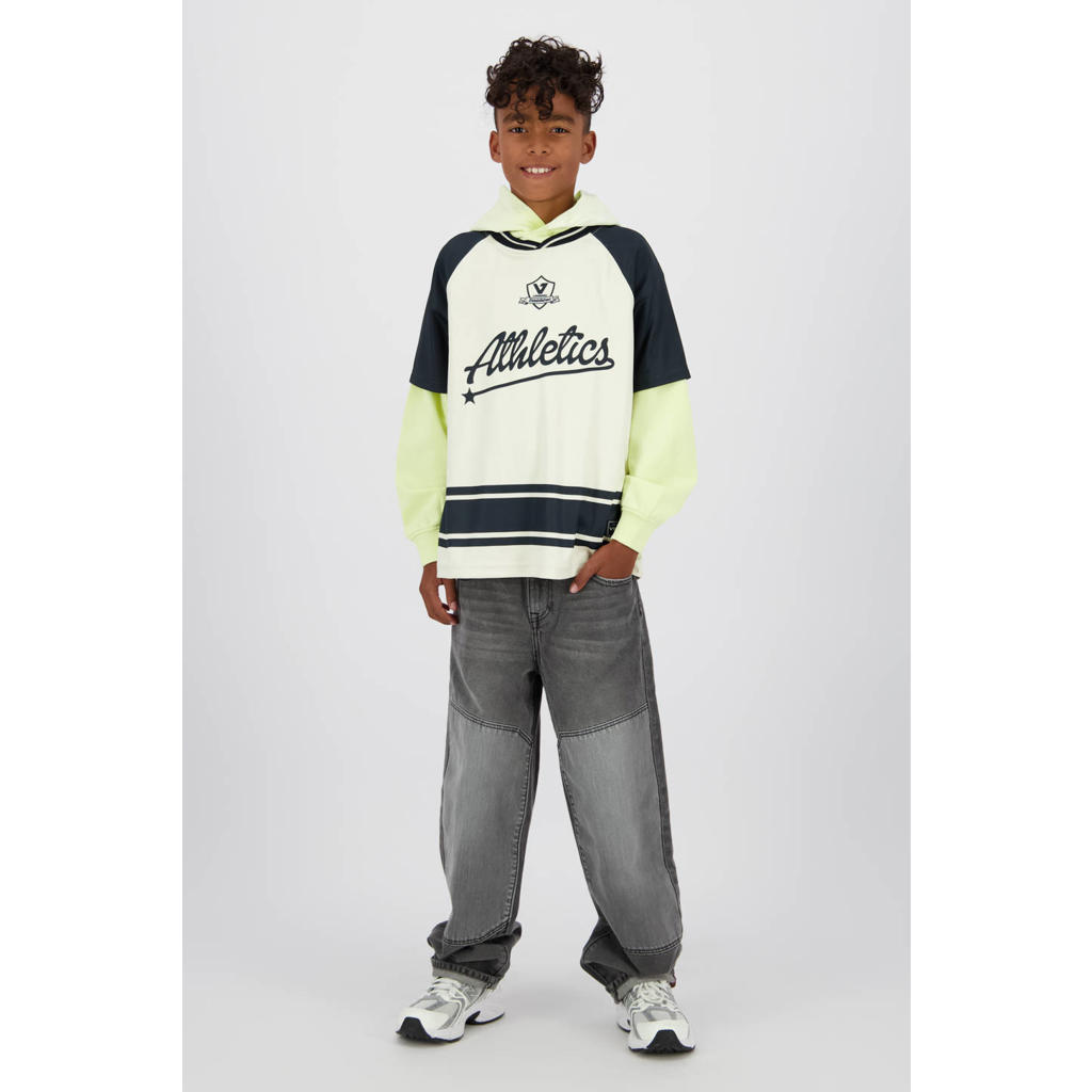 Donkerblauwe jongens Vingino T-shirt van polyester met meerkleurige print, korte mouwen en ronde hals