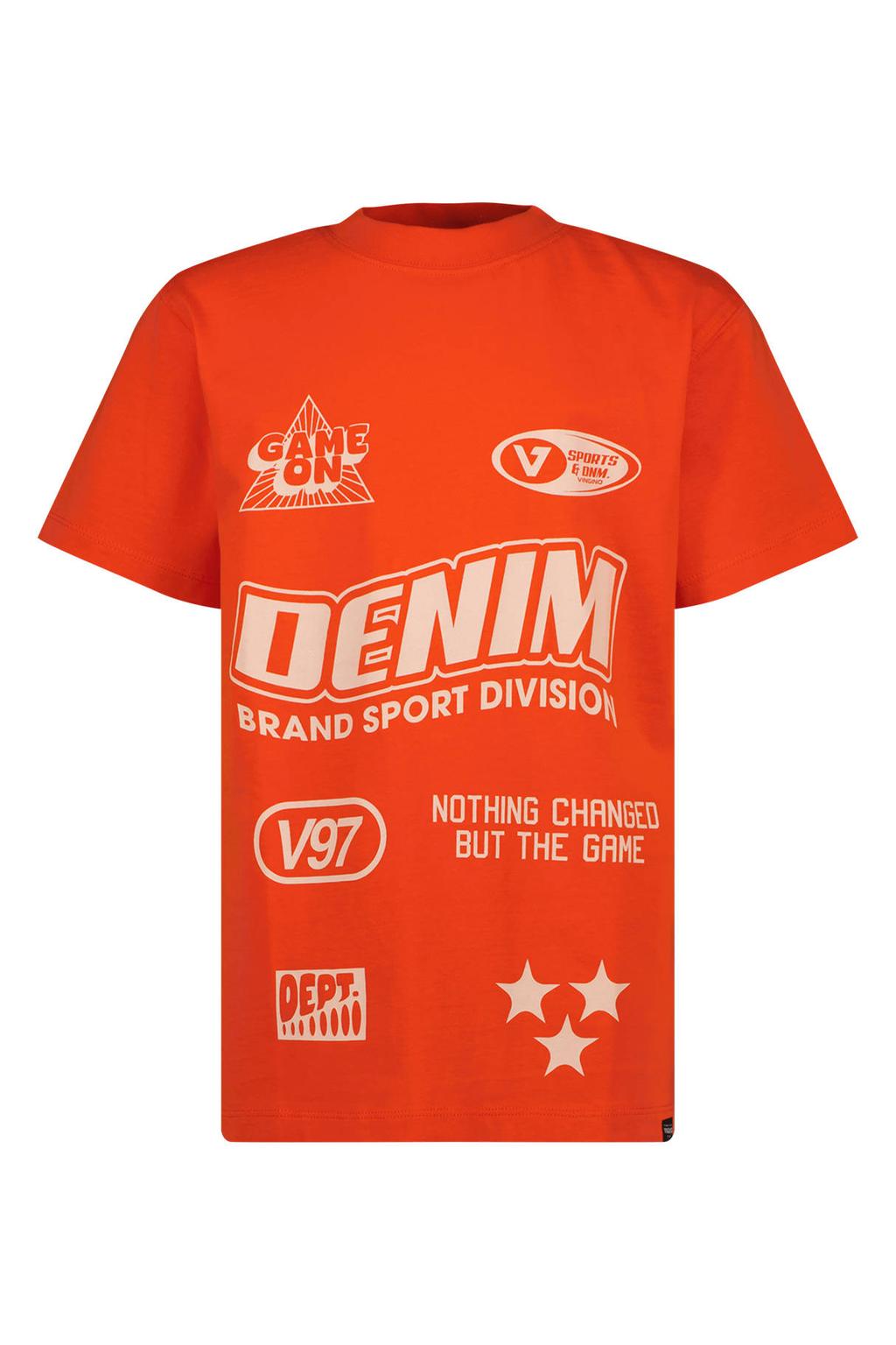 Rode jongens Vingino T-shirt van katoen met printopdruk, korte mouwen en ronde hals