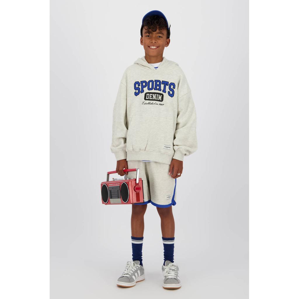 Beige jongens Vingino hoodie van sweat materiaal met printopdruk, lange mouwen en capuchon