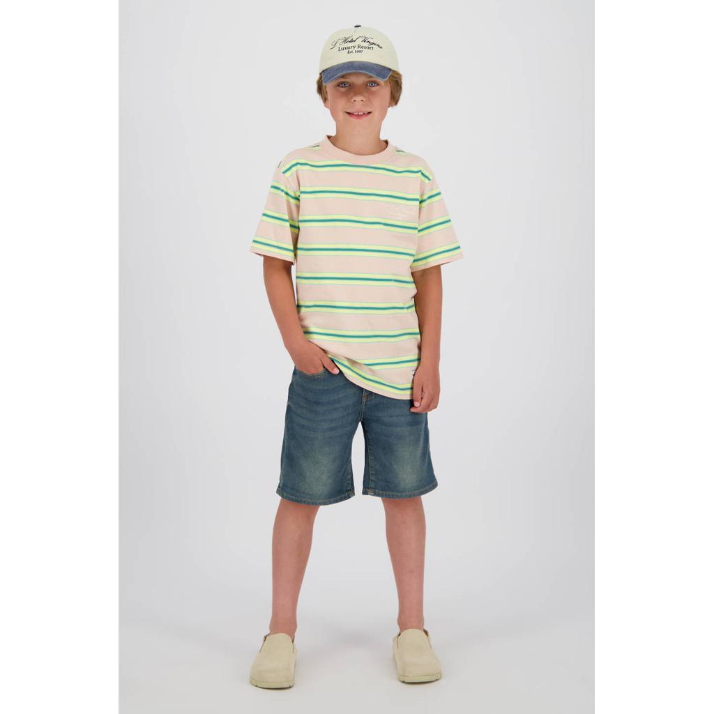 Medium blue denim jongens Vingino regular waist short van denim met rits- en knoopsluiting en effen