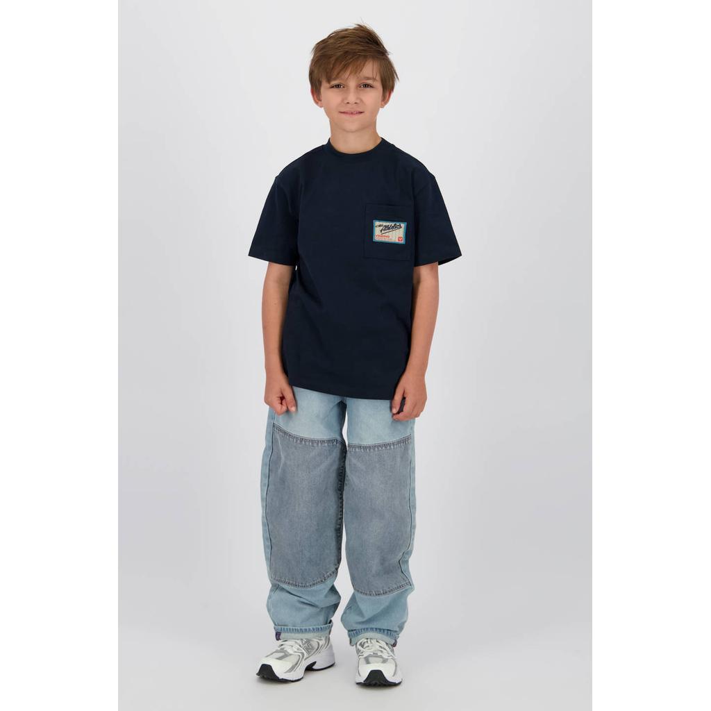 Donkerblauwe jongens Vingino T-shirt van katoen met backprint, korte mouwen en ronde hals