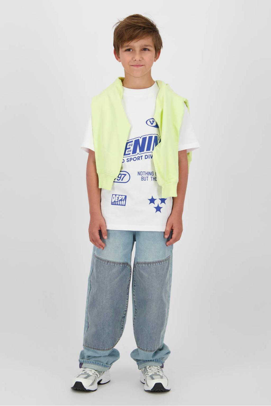Witte jongens Vingino T-shirt van katoen met printopdruk, korte mouwen en ronde hals