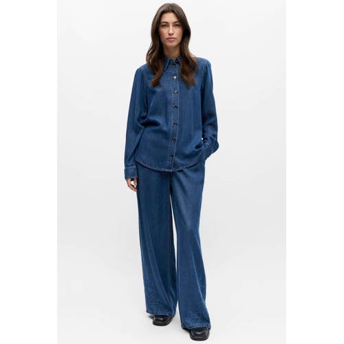 OBJECT gebloemde blouse medium blue denim afbeelding