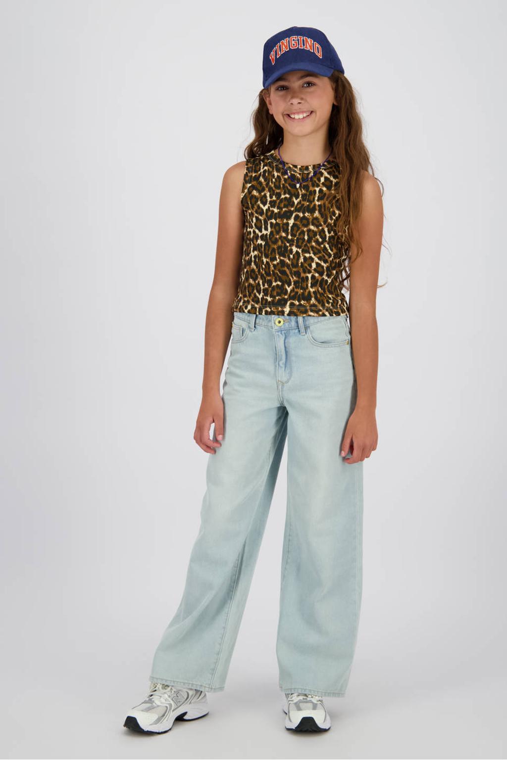 Bruine meisjes Vingino mouwloze top met dierenprint en ronde hals