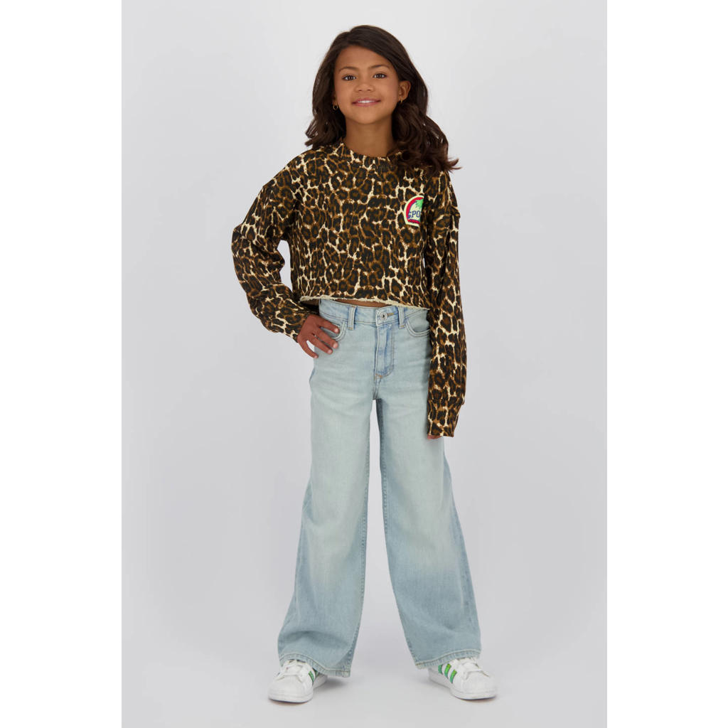 Bruine meisjes Vingino sweater met dierenprint, lange mouwen, ronde hals en elastische boord