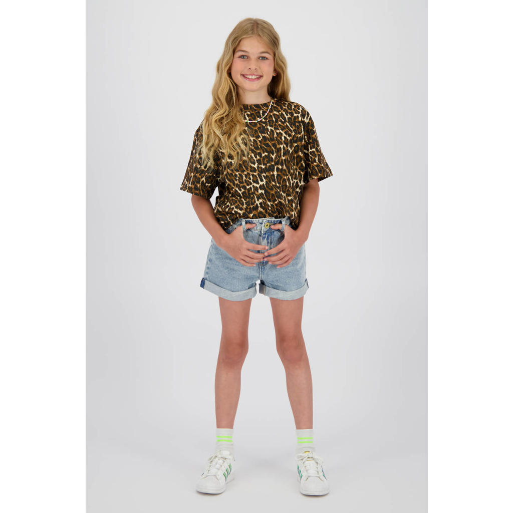Bruine meisjes Vingino T-shirt van katoen met dierenprint, korte mouwen en ronde hals