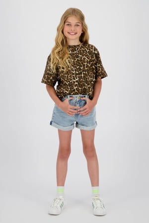 T-shirt met panterprint bruin