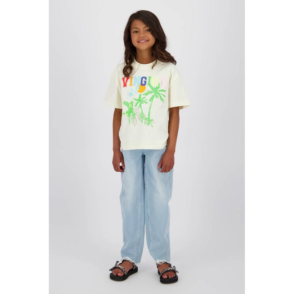 Witte meisjes Vingino T-shirt van katoen met printopdruk, korte mouwen en ronde hals