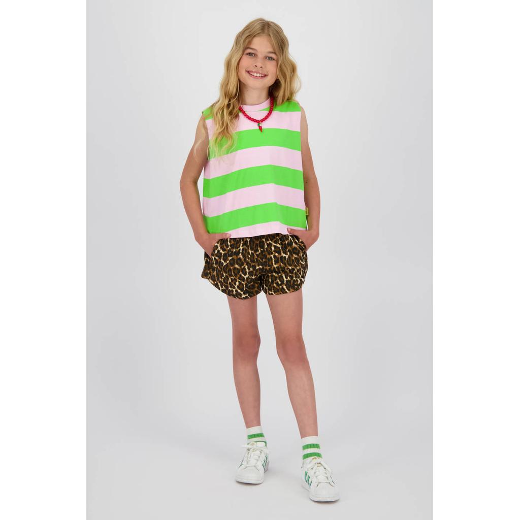 Bruine meisjes Vingino relaxed casual short van katoen met high waist, elastische tailleband en dierenprint