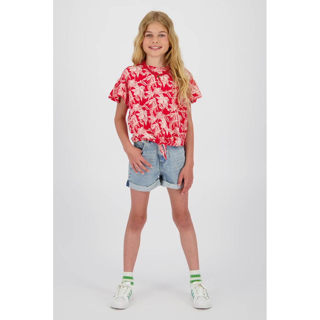 Light blue denim meisjes Vingino relaxed short van denim met high waist, rits- en knoopsluiting en effen