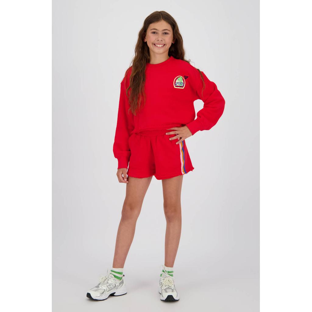 Rode meisjes Vingino sweater met printopdruk, lange mouwen, ronde hals en rafels