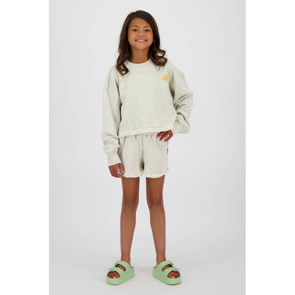 Grijs melange meisjes Vingino relaxed sweatshort melange met high waist, elastische tailleband en effen