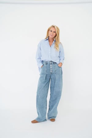 high waist wide leg jeans medium blue denim